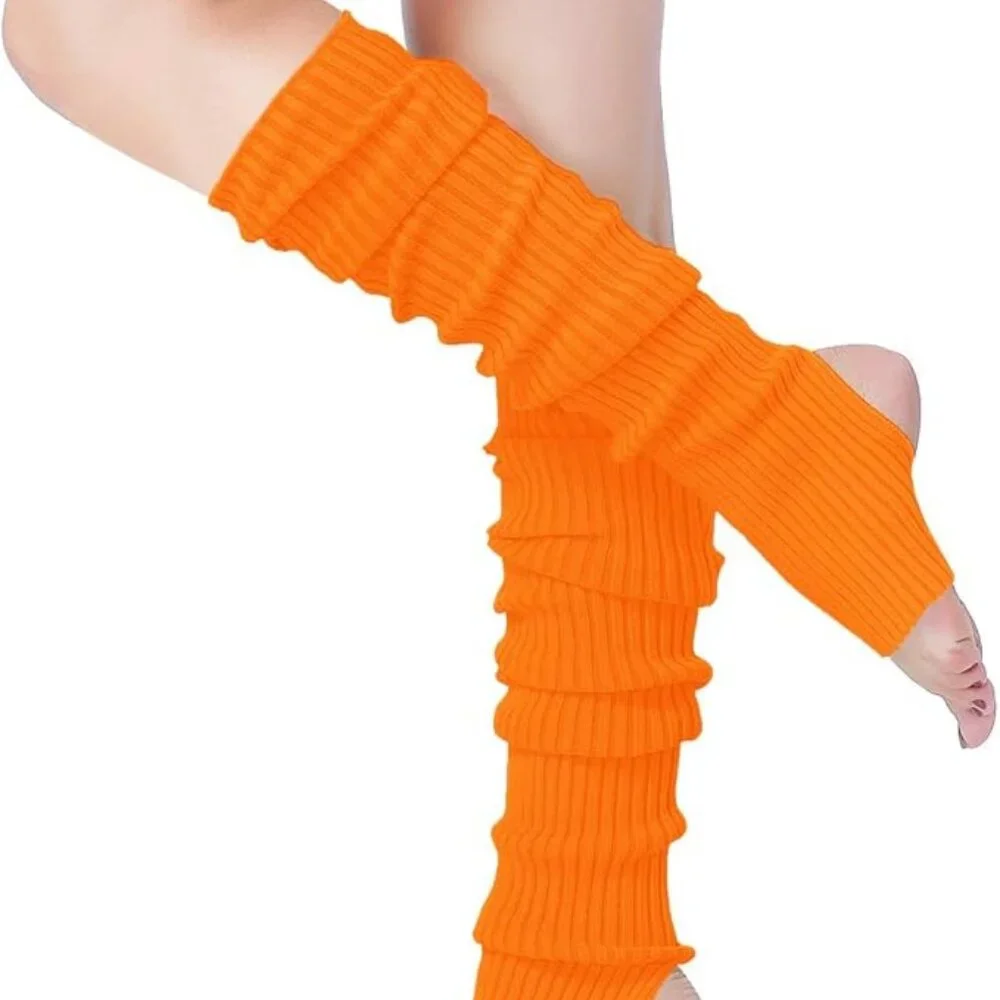 Orange Leg Warmers Toeless Yoga Dance Socks